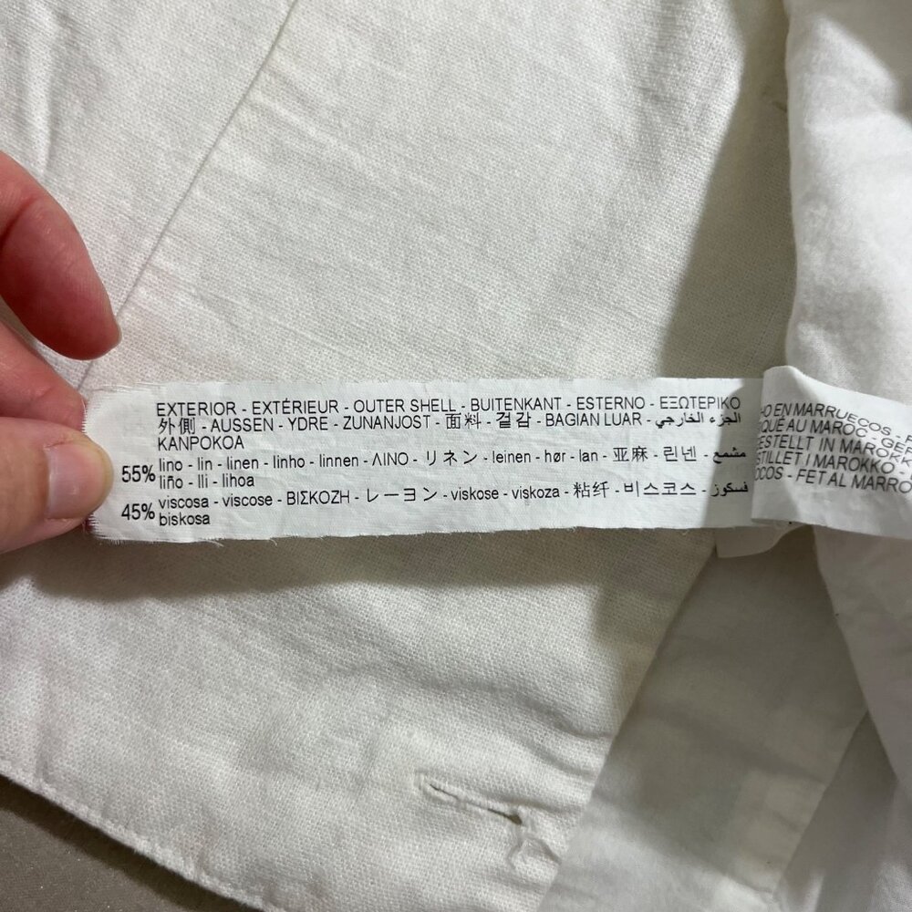 Trf white linen blend shirt button front crop length short sleeve S - Picture 5 of 7